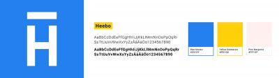 Miniversion av Hamrén Webbyrås nya grafiska profil, innehållande en symbol, teckensnittet Heebo och våra tre primärfärger Blue Macaw, Yellow Submarine och Pink Magnolia.