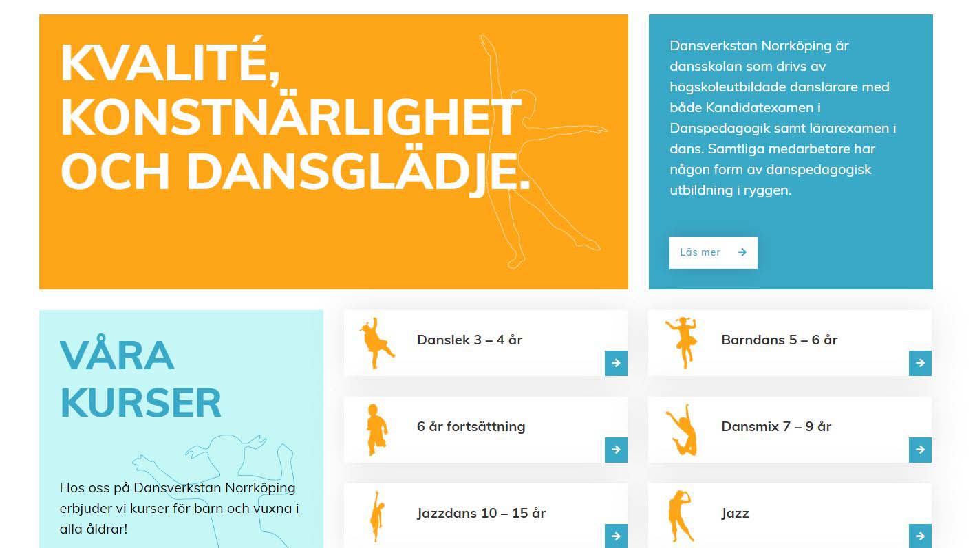Skärmdump av Dansverkstans hemsida