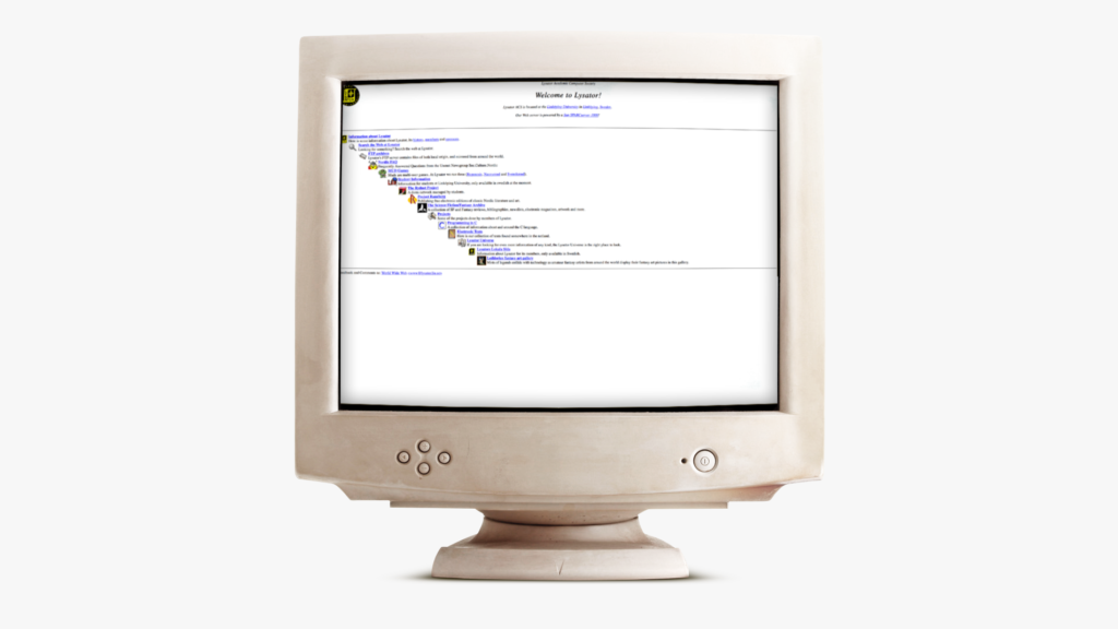 Webbplatsen Lysator år 1993, i en gammal dator.