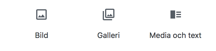 Hur ikonerna för Bild, Galleri och Media och Text ser ut.