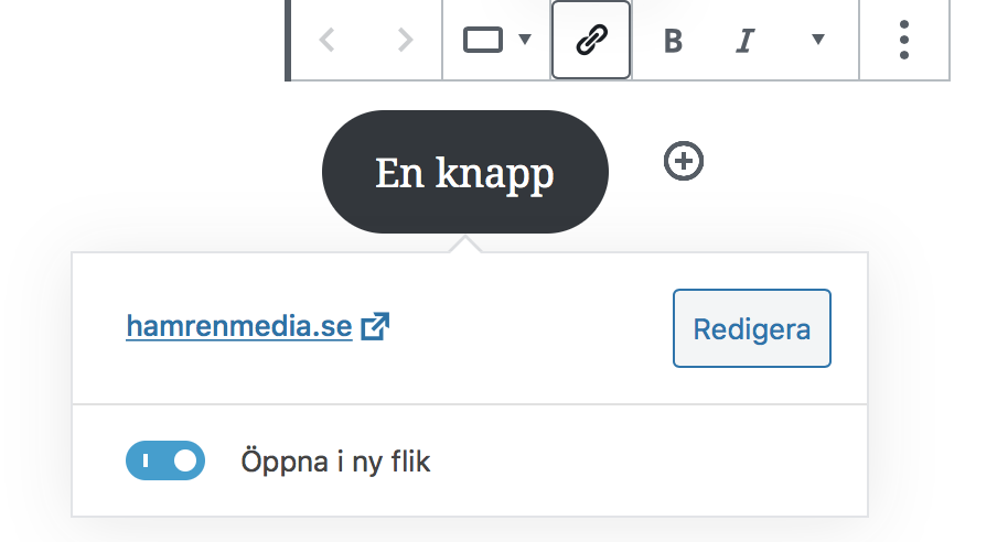 Visar hur en knapp ser ut och var man kan länka via knappen.