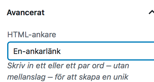 Visar fältet för HTML-ankare.