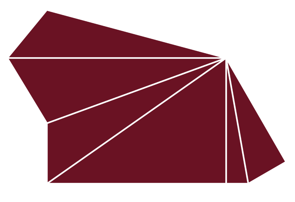 Vinrött grafiskt element från Arbetets Museums visuella profil.