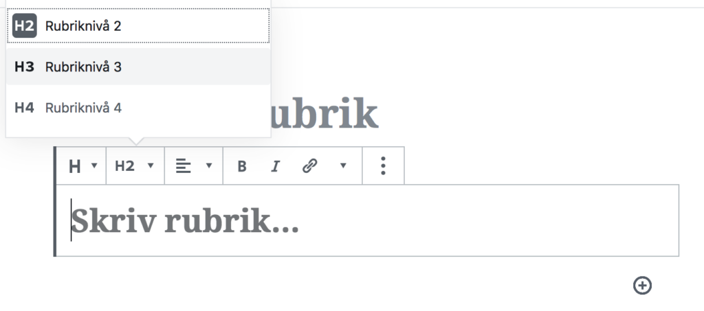 Visar vilka nivåer för rubriker som finns tillgängliga.